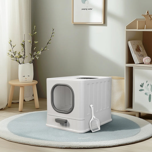 Cat Litter Box with Lid, Enclosed Cat Potty, Top Entry Anti-Splashing,  Easy to Clean with Cat Litter Scoop