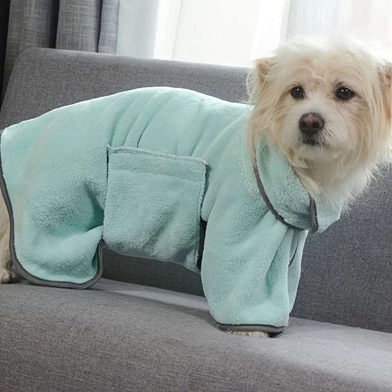 1pc Quick-Dry Microfiber Dog Bathrobe Towel with Adjustable Straps for Small to Medium Breeds, Polyester Fiber Pet Shower