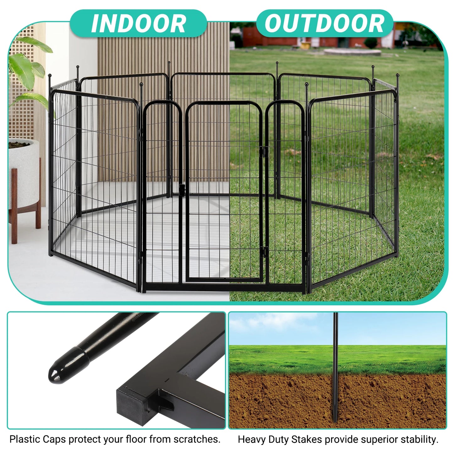 Dog Playpen , 32" Height 8 Panels Metal, Outdoor Exercise with Door for RV,